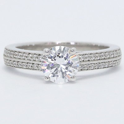 Micro Pave Double Row Engagement Ring 14k White Gold E94002