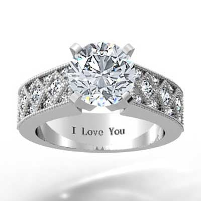 Milgrain Designed Diamond Engagement Ring 14k White Gold