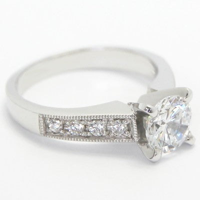 Milgrained Channel Set Diamond Ring 14k White Gold E93446