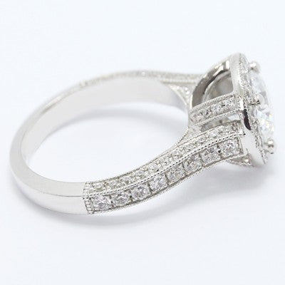 Milgrained Pave Cathedral Halo Diamond Engagement Ring 14k White Gold