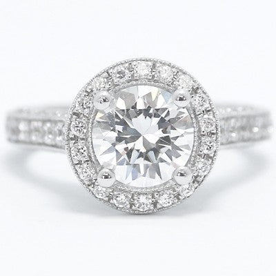 Designed Pave Cathedral Halo Diamond Engagement Ring 14k White Gold E93641