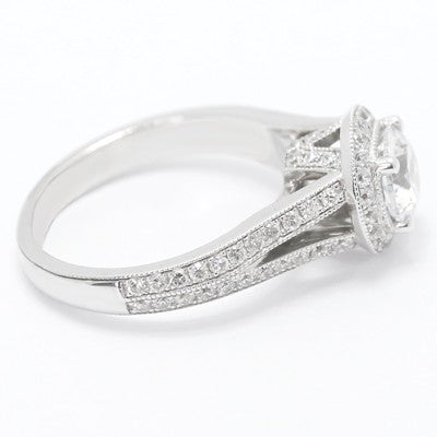 Milgrained Pave Split Shank Halo Engagement Ring 14k White Gold E93731