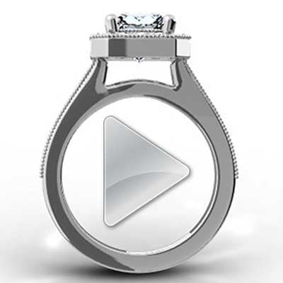 Octagon Halo Top Engagement Ring 14k White Gold E94008