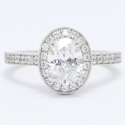 Oval Shape Halo Diamond Ring 14k White Gold E94014