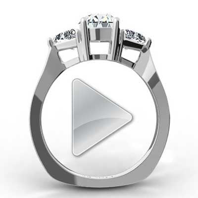 Oval Shape with Triangle Cut Diamonds Engagement Ring 14k White Gold E93681