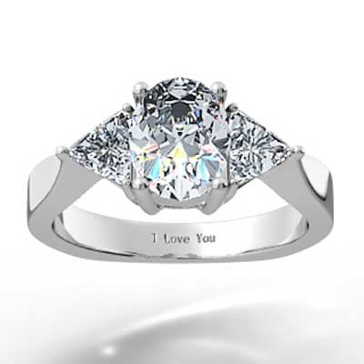 Oval Shape with Triangle Cut Diamonds Engagement Ring 14k White Gold E93681