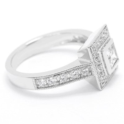 Pave Diamond Ring With Princess Cut Bezel 14k White Gold