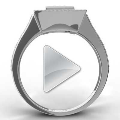 Pave Diamond Ring with Princess Cut Bezel 14k White Gold E93600-1