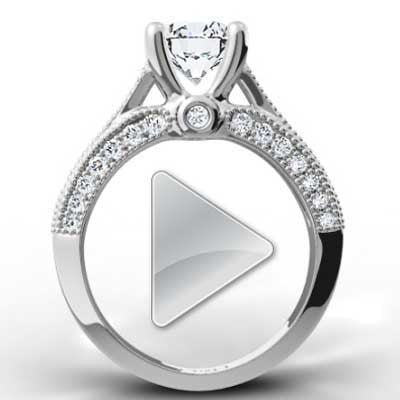 Pave Set 4 Prong Diamond Engagement Ring 14k White Gold E93520