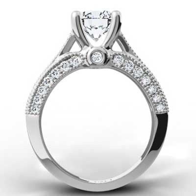 Pave Set 4 Prong Engagement Ring 14k White Gold