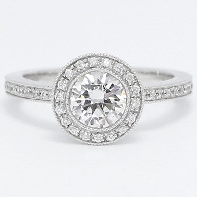 Pave Set Halo Style Diamond Engagement Ring 14k White Gold E93611