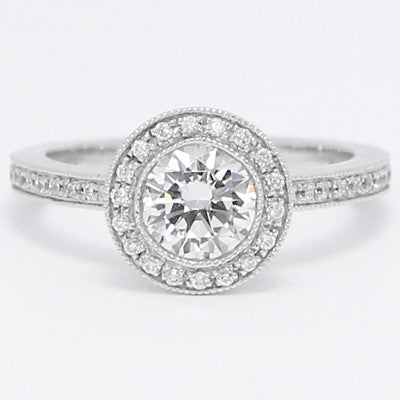 Pave Set Halo Style Diamond Engagement Ring 14k White Gold