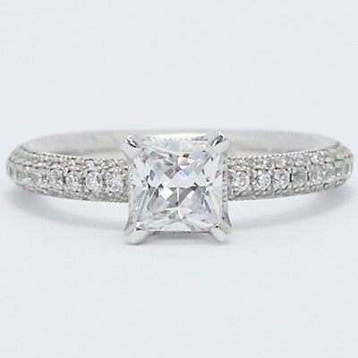 Pave Set Princess Cut Engagement Ring 14k White Gold E93661-1-