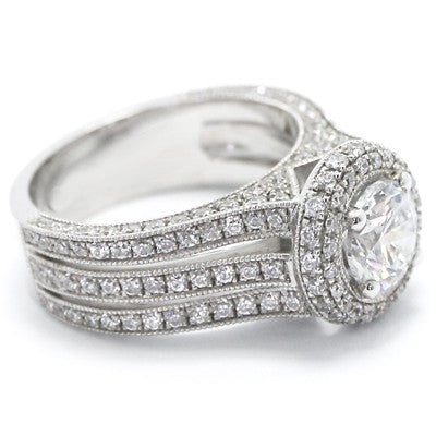 Pave Set Triple Band Halo Top Ring 14k White Gold E93648