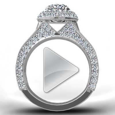 Pave Set Triple Band Halo Top Ring 14k White Gold E93648