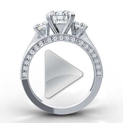 Pave Set Triple Sided Engagement Ring 14k White Gold