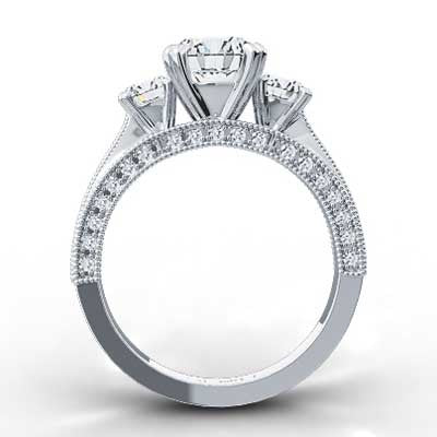 Pave Set Triple Sided Engagement Ring 14k White Gold