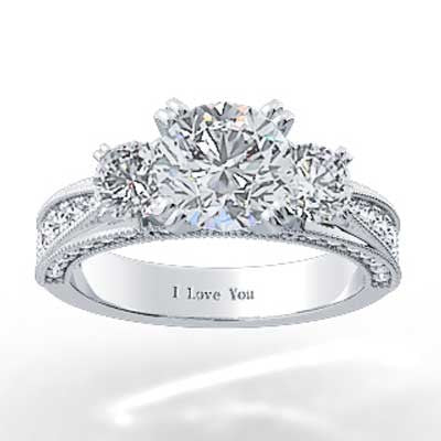 Pave Set Triple Sided Engagement Ring 14k White Gold E93682