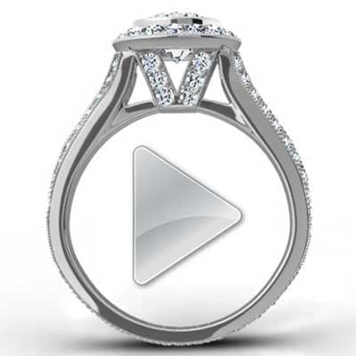 Pave Split Shank Halo Top Ring 14k White Gold E93731-1