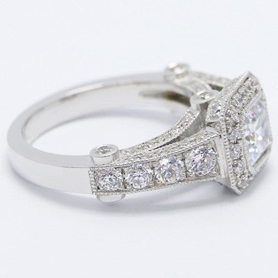 Princess Cut Octagon Halo Designer Ring 14k White Gold E93662
