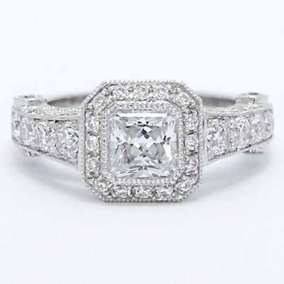 Princess Cut Octagon Halo Designer Ring 14k White Gold E93662
