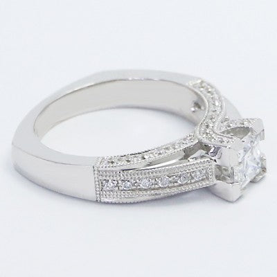 Princess Cut Pave Diamond Ring 14k White Gold