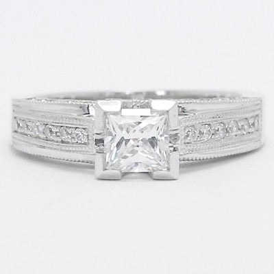 Princess Cut Pave Diamond Ring 14k White Gold E93514-1