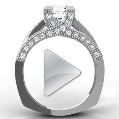 Princess Cut Pave Diamond Ring 14k White Gold E93514-1