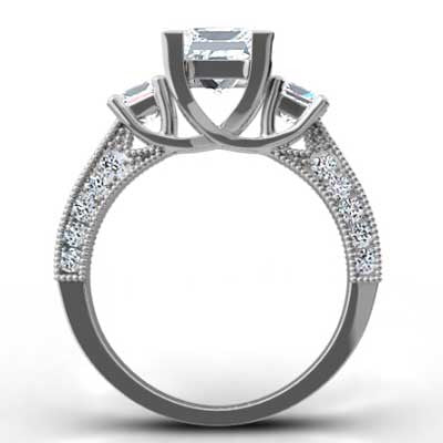 Princess Cut Pave Diamond Ring 14k White Gold E93529