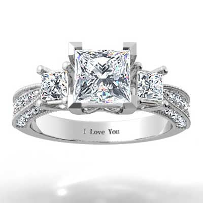 Princess Cut Pave Diamond Ring 14k White Gold