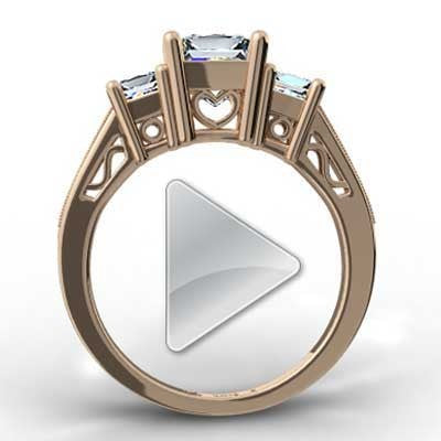 E93684R-Heart Shaped Filigree Design Engagement Setting 14k Rose Gold