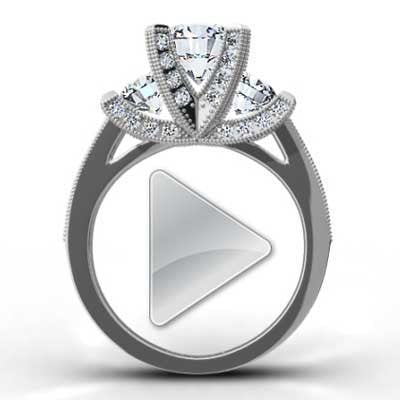 Round Brilliant Pave Set Engagement Ring 14k White Gold