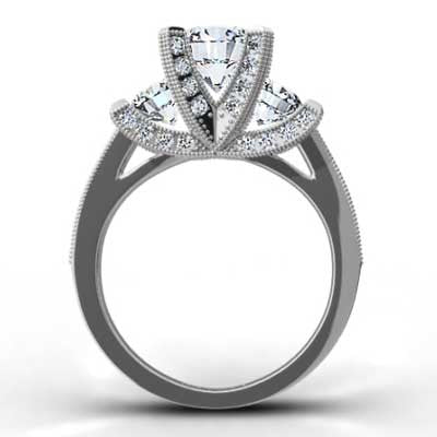 Round Brilliant Pave Set Engagement Ring 14k White Gold