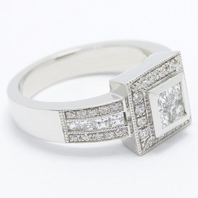Rounds And Princess Cut Diamond Engagement Ring 14k White Gold E93947