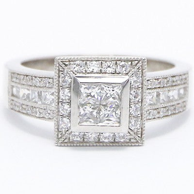 Rounds And Princess Cut Diamond Engagement Ring 14k White Gold E93947