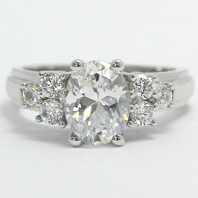 Side Cluster Engagement Ring 14k White Gold E93956