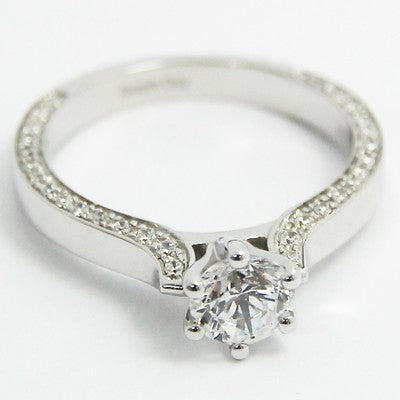 Six Prong Side Stone Style Engagement Ring 14k White Gold