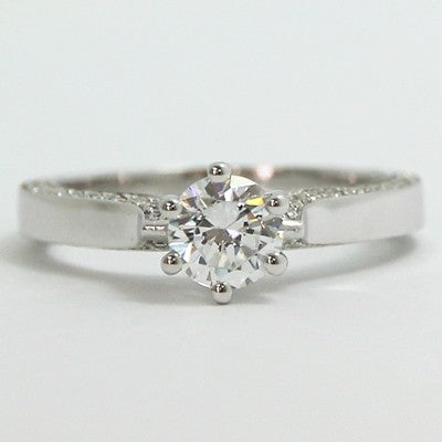 E94192  Six Prong Side Stone Style Engagement Ring 14k White Gold