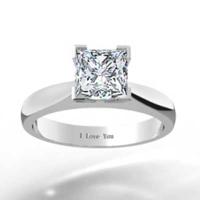 Slightly Tapered Princess Cut Solitaire Ring 14k White Gold E93257C