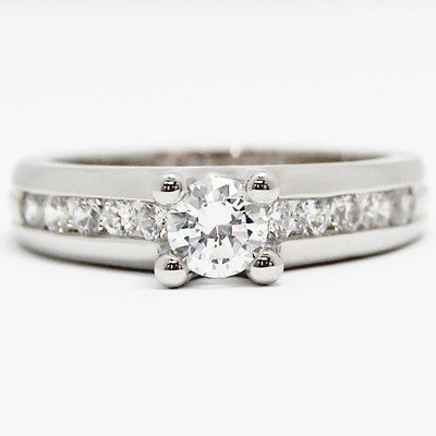 Solid Channel Set Designed Engagement Ring 14k White Gold E93440
