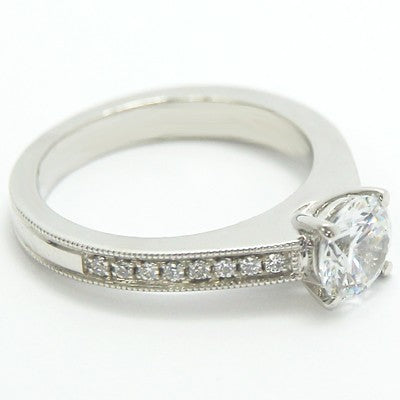 Solid Engraved Diamond Engagement Ring 14k White Gold