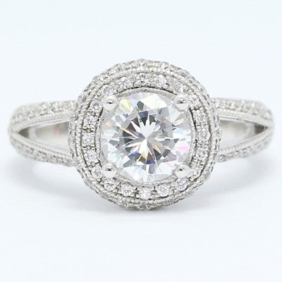 Split Band Halo Diamond Engagement Ring 14k White Gold E93647