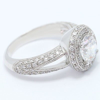 Split Band Halo Diamond Engagement Ring 14k White Gold