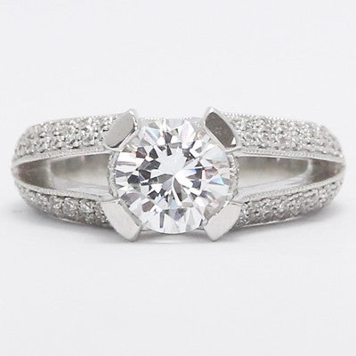 Split Band Tension Style Pave Diamond Ring 14k White Gold E93553