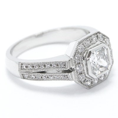 Split Knife Edge Band Octagon Halo Ring 14k White Gold E93549