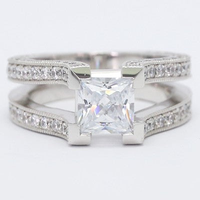 E93537-Split Shank Princess Cut Tension Style Diamond Ring 14k White Gold