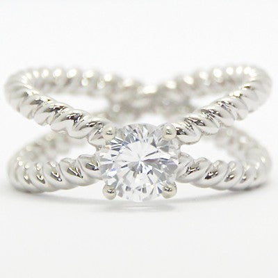 Split Wire Solitaire Engagement Ring 14k White Gold E94395-1