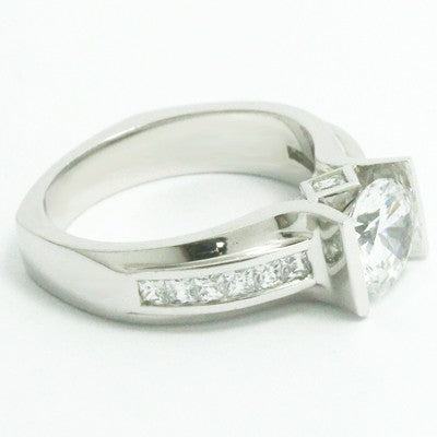 Straight Bar Princess Cut Tension Style Ring 14k White Gold