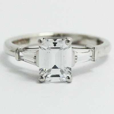 Tapered Baguette Emerald Cut Diamond Ring 14k White Gold MER1026E