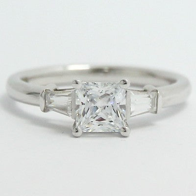 Tapered Baguette Princess Cut Diamond Ring 14k White Gold